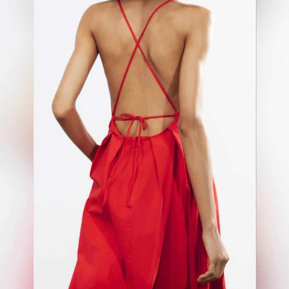Zara Open Back Dress Strappy Ajustable Straps Pockets red Zw Collection Sz M NWT - Picture 7 of 16